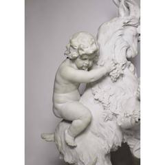 Charming Italian 19th Century Carved Marble Group "Playful Putti with Goat"