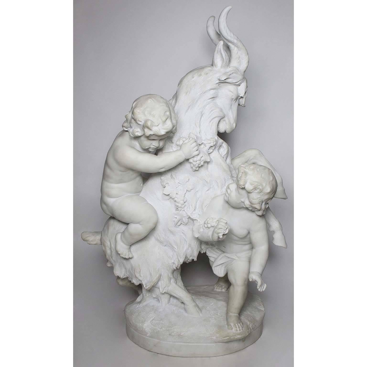 Rococo Charming Italian 19th Century Carved Marble Group 