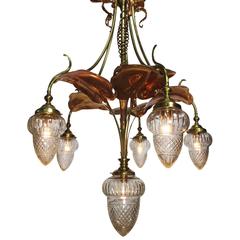 Art Nouveau Arts & Crafts Movement 6-Light Chandeldeier, Prob. by W.A.S. Benson