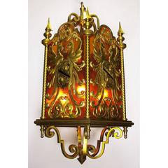 Lanterna francese da appendere in stile neoclassico del XIX-XX secolo in bronzo dorato