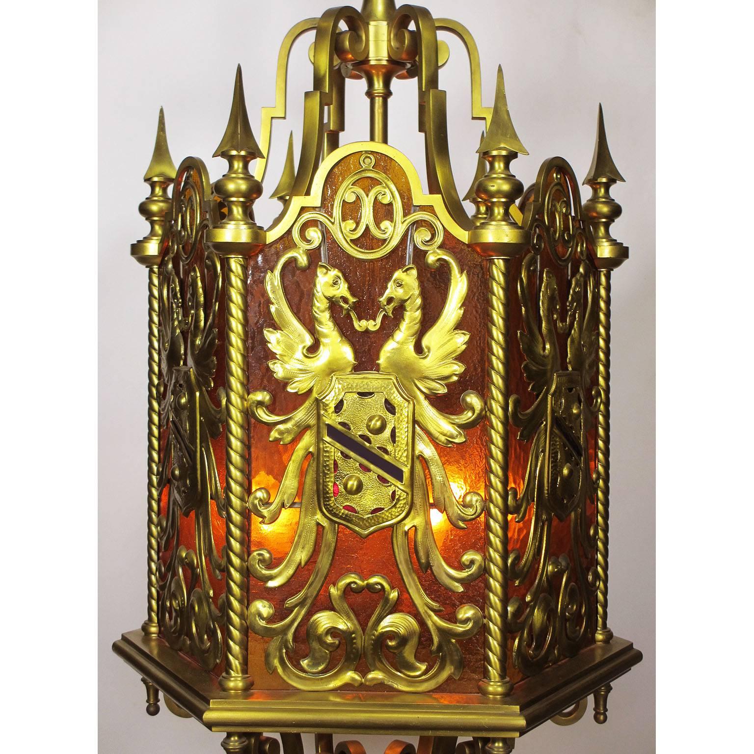 French 19th-20th Century Neoclassical Style Gilt Bronze Figural Hanging Lantern In Good Condition For Sale In Los Angeles, CA