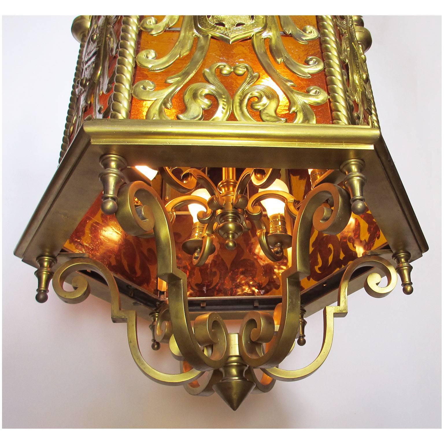 French 19th-20th Century Neoclassical Style Gilt Bronze Figural Hanging Lantern For Sale 2