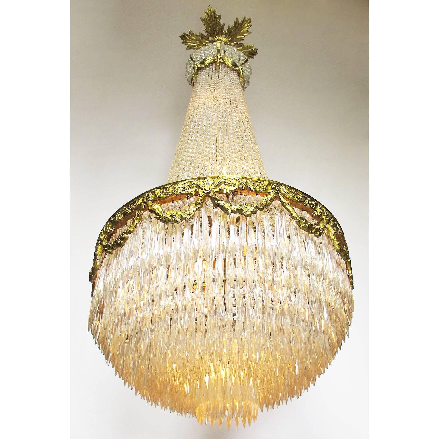 French 19th-20th Century Louis XVI Style Gilt Bronze and Cut-Glass Chandelier In Good Condition For Sale In Los Angeles, CA