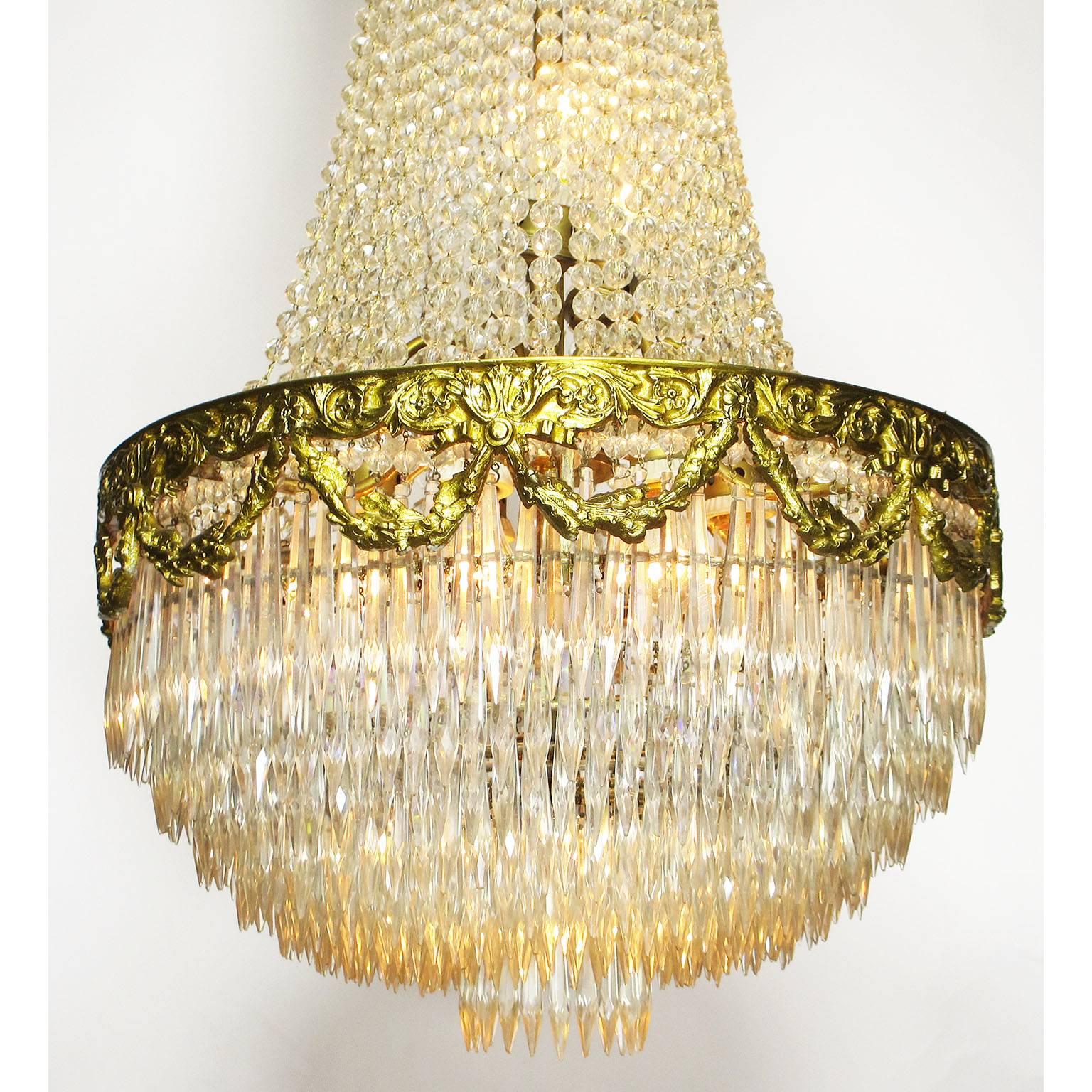 Cut Glass French 19th-20th Century Louis XVI Style Gilt Bronze and Cut-Glass Chandelier For Sale