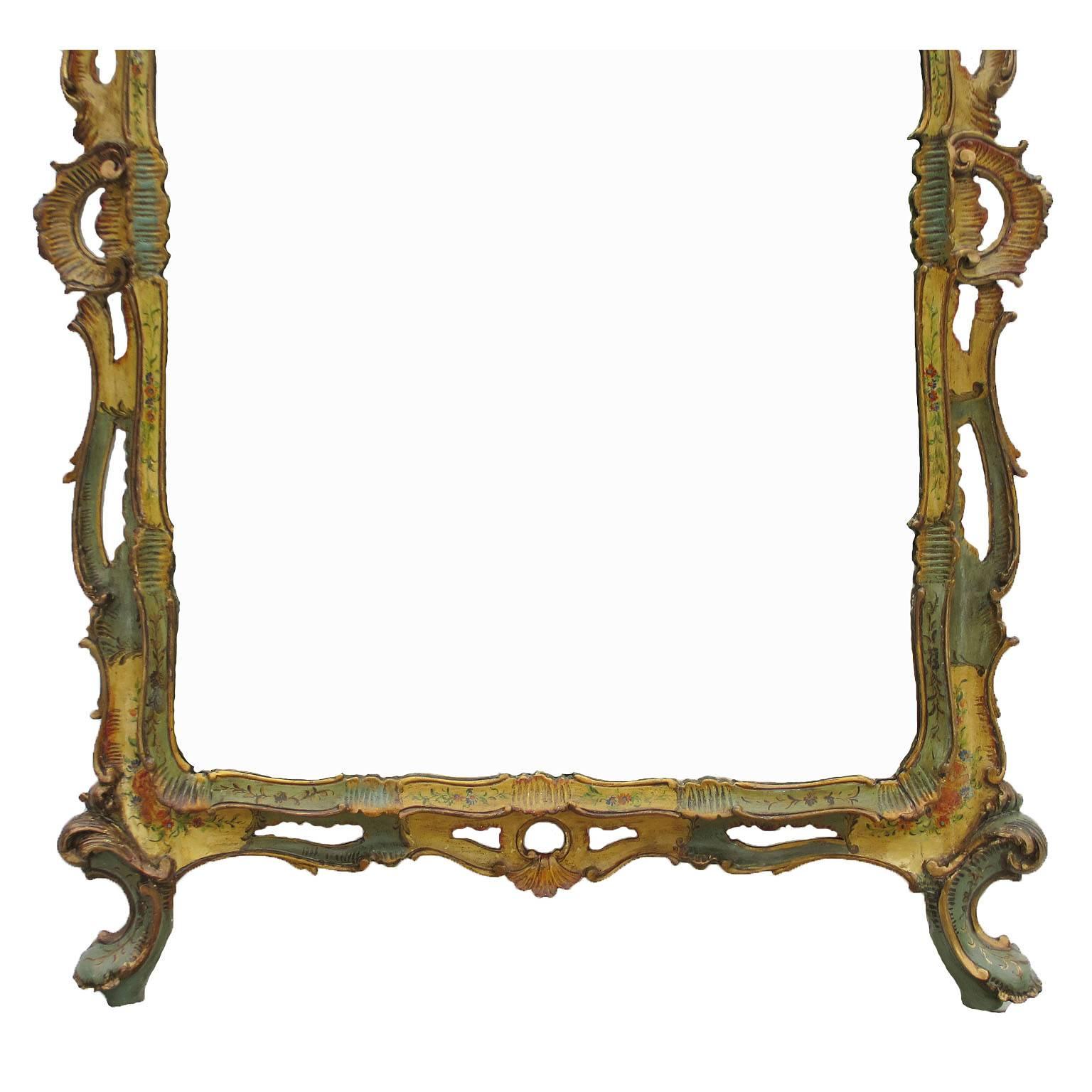 Seltene italienische Konsole und Spiegel aus geschnitztem Holz, polychrom bemalt, 19.-20. Jahrhundert (Neurokoko) im Angebot