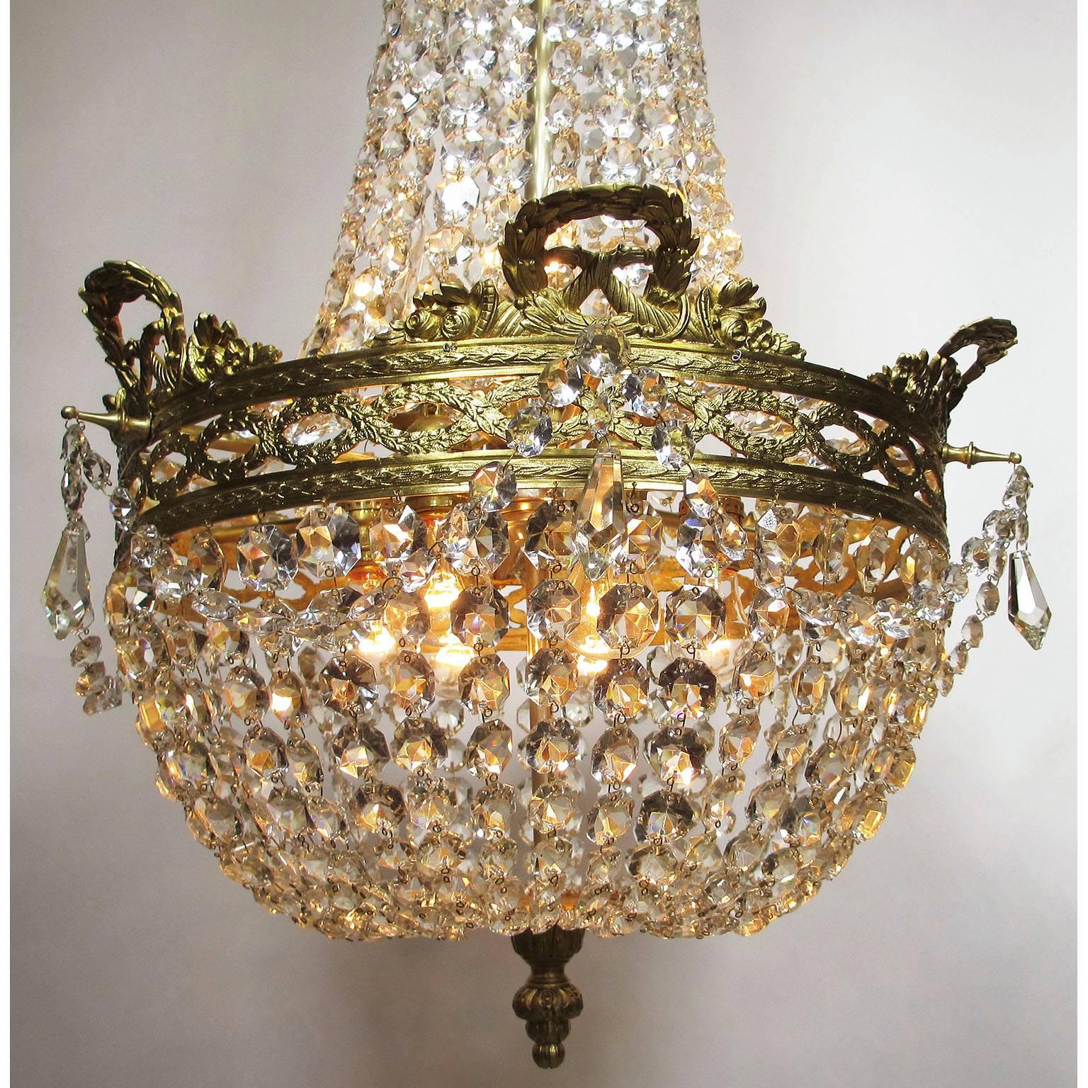 Empire Revival French 19th-20th Century Empire Style Gilt Metal and Cut-Glass Chandelier For Sale