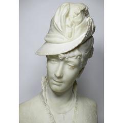 Fine Italian 19th-20th Century Lifesize Carved Marble Bust of a Posing Lady