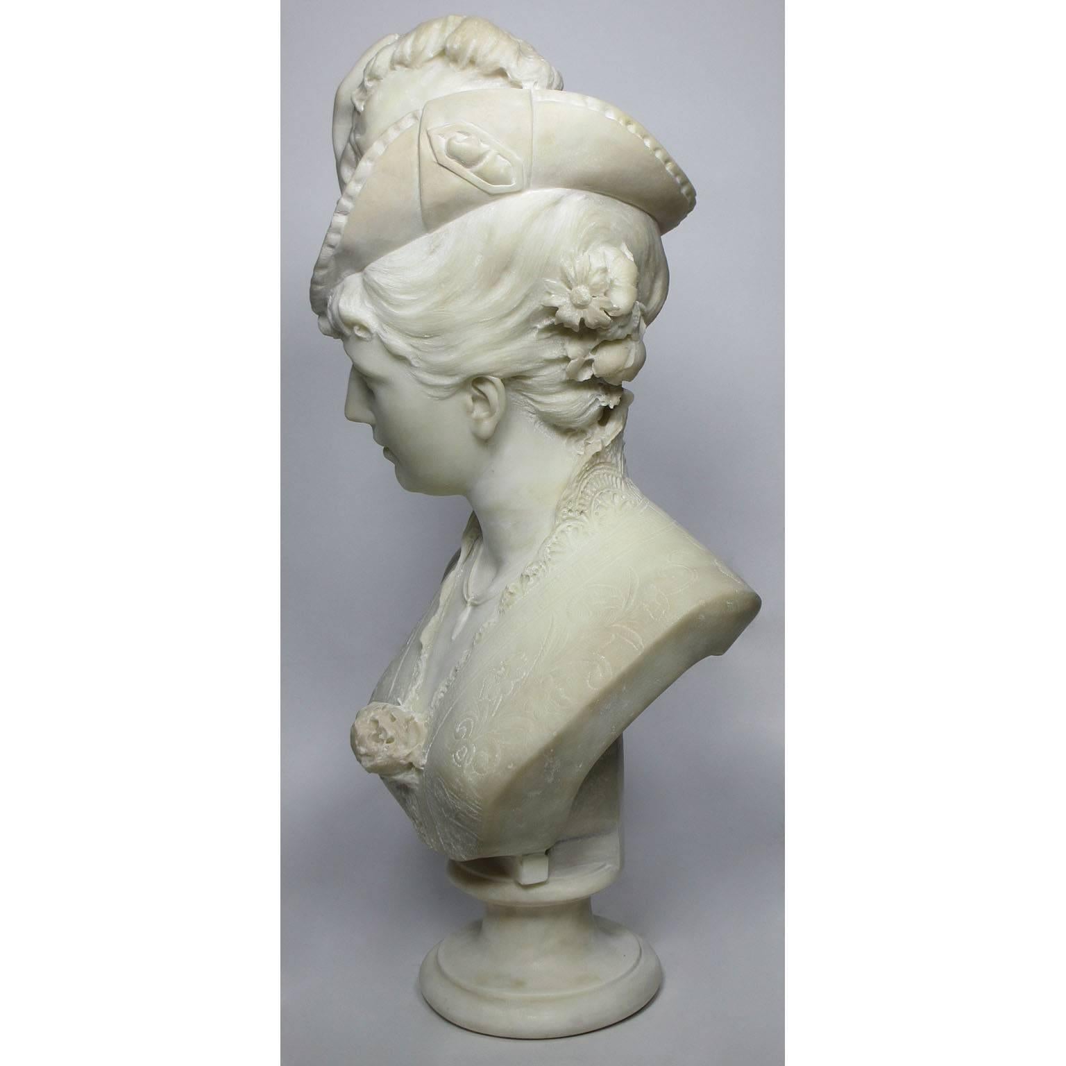 Fine Italian 19th-20th Century Lifesize Carved Marble Bust of a Posing Lady In Good Condition For Sale In Los Angeles, CA