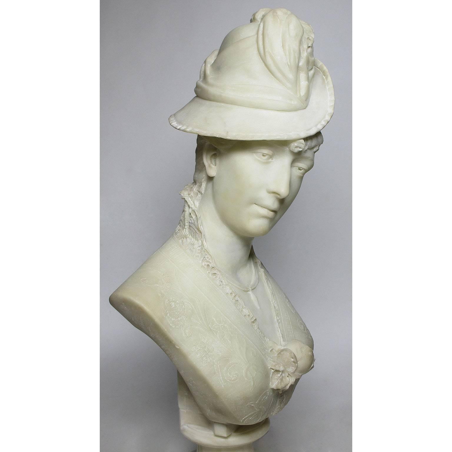 Fine Italian 19th-20th Century Lifesize Carved Marble Bust of a Posing Lady For Sale 2
