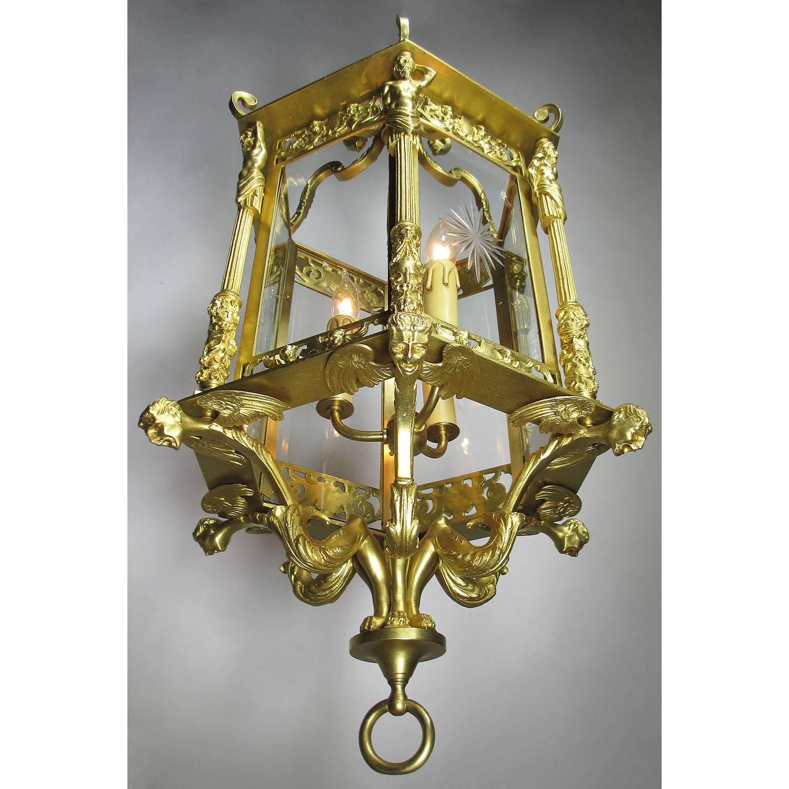 Gilt English 19th-20th Century Neoclassical Style Lantern, Attributed to Lenygon For Sale