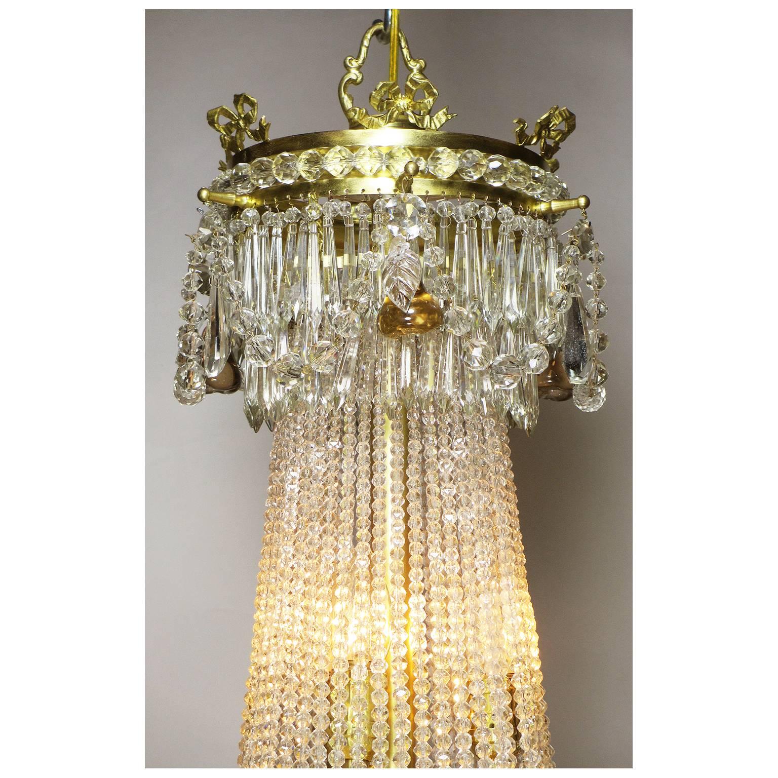 Early 20th Century French 19th-20th Century Louis XVI Style Beaded Glass and Gilt-Metal Chandelier For Sale