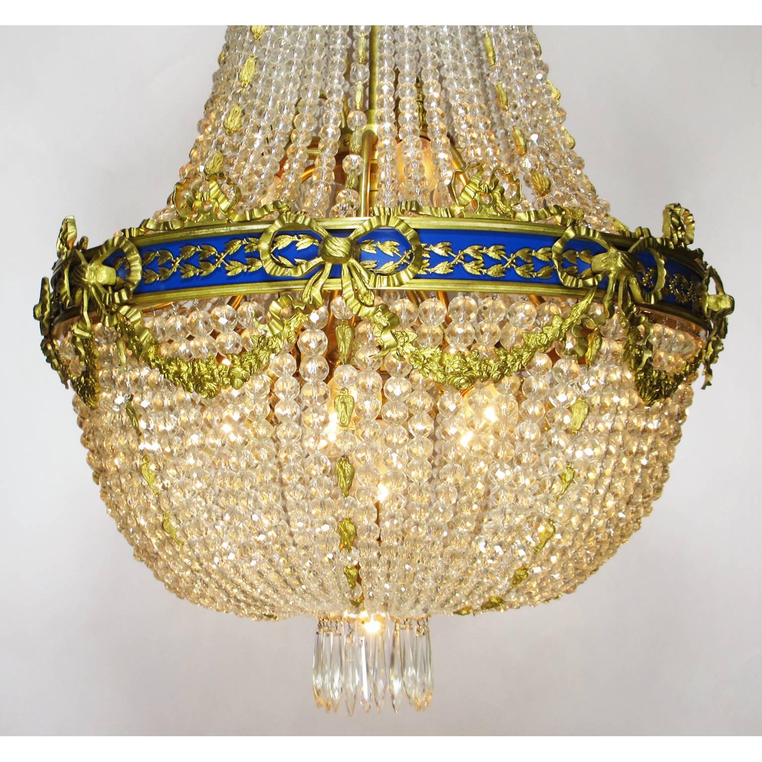 Carved Fine French Empire Style 19th-20th Century Gilt Bronze and Cut-Glass Chandelier