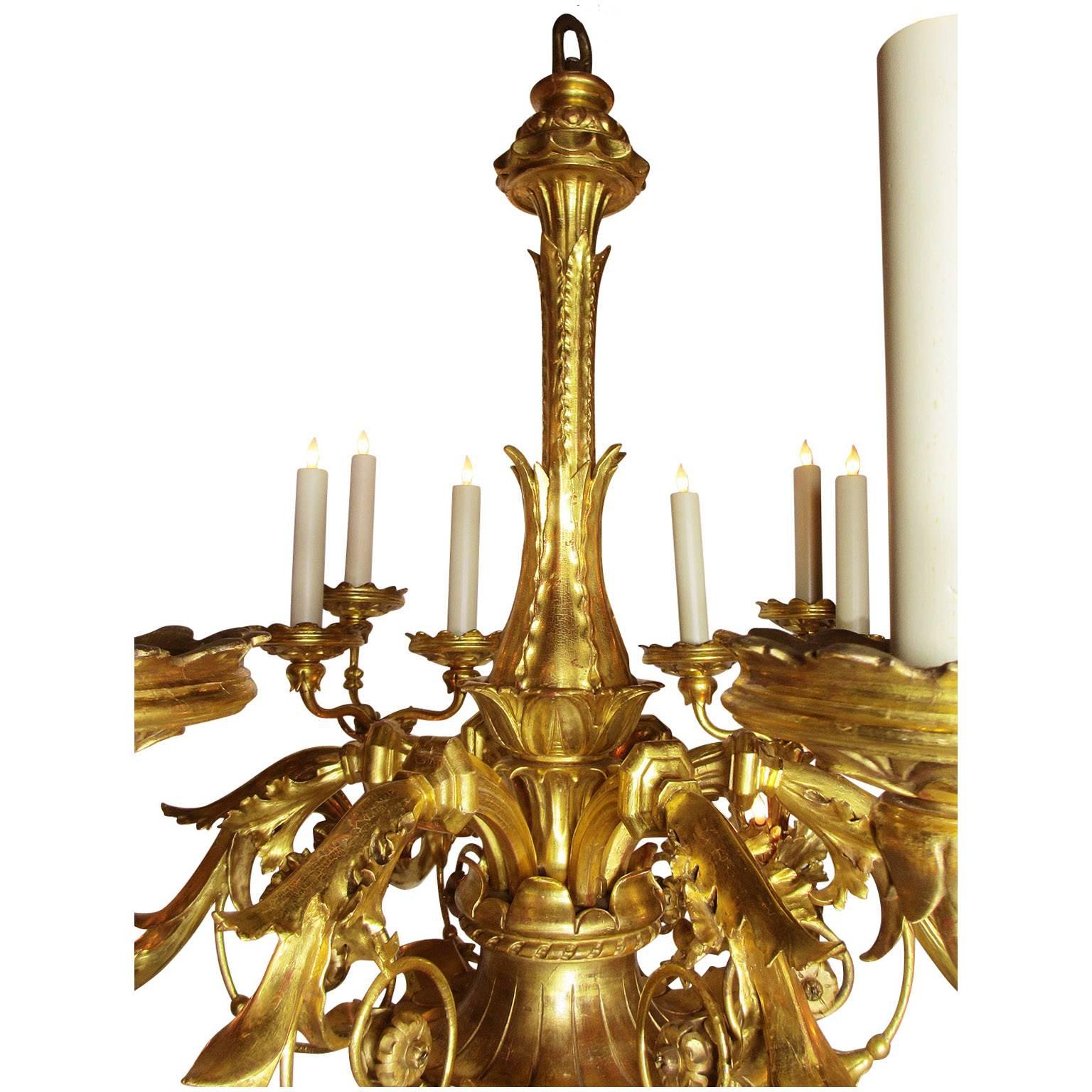 Palatial Italian 19th Century Florentine Rococo Giltwood Carved Chandelier For Sale 1