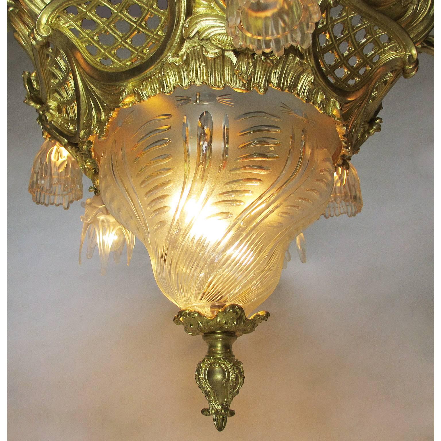 Frosted Very Fine French Belle Époque Gilt Bronze and Molded Cut-Glass Chandelier  For Sale