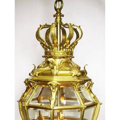 Large French Louis XIV Style 19th Century Gilt Bronze Figural Versailles Lantern