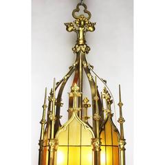 Set of Four Large French 19th-20th Century Gothic Style Gilt Bronze Lanterns