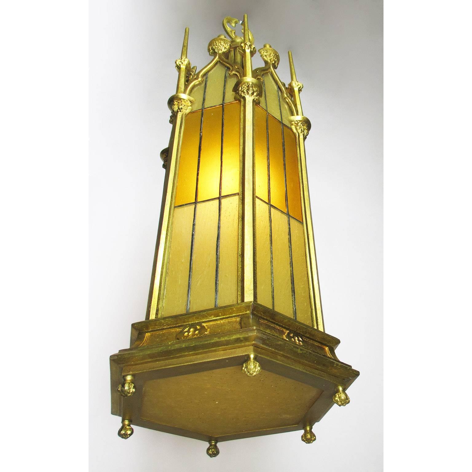 Set of Three Small French 19th-20th Century Gothic Style Gilt Bronze Lanterns In Good Condition For Sale In Los Angeles, CA