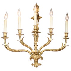 Palatial French 19th/20th Century Gilt-Bronze 5-Light Gasolier Wall-Light Sconce