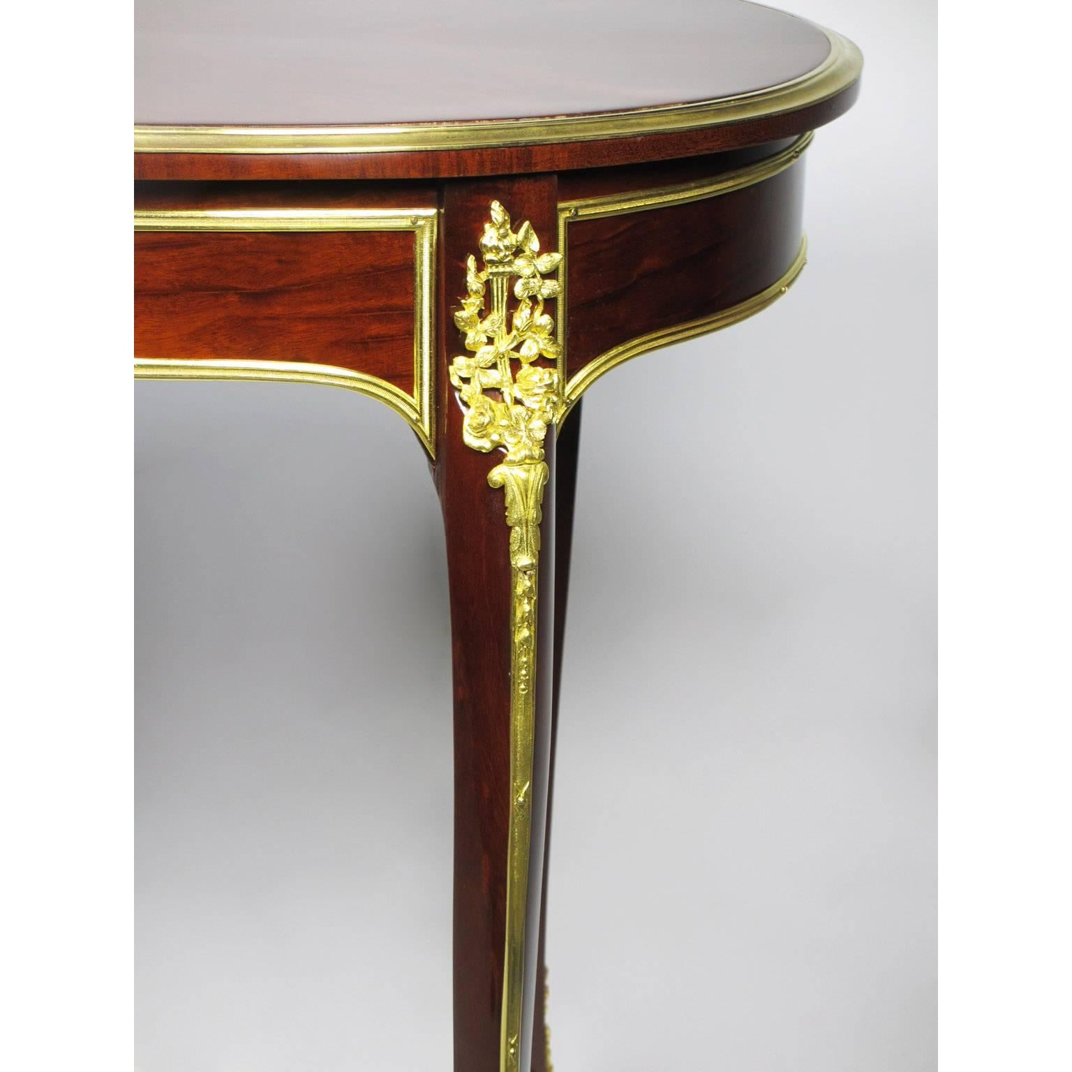 Carved French 19th-20th Century Louis XV Style Ormolu-Mounted Mahogany Table Attr Linke For Sale