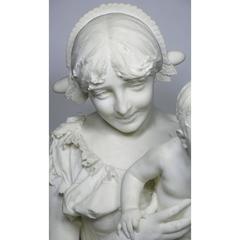Italian 19th Century Life Marble Sculpture "Mother and Child" by A. Mazzucchelli