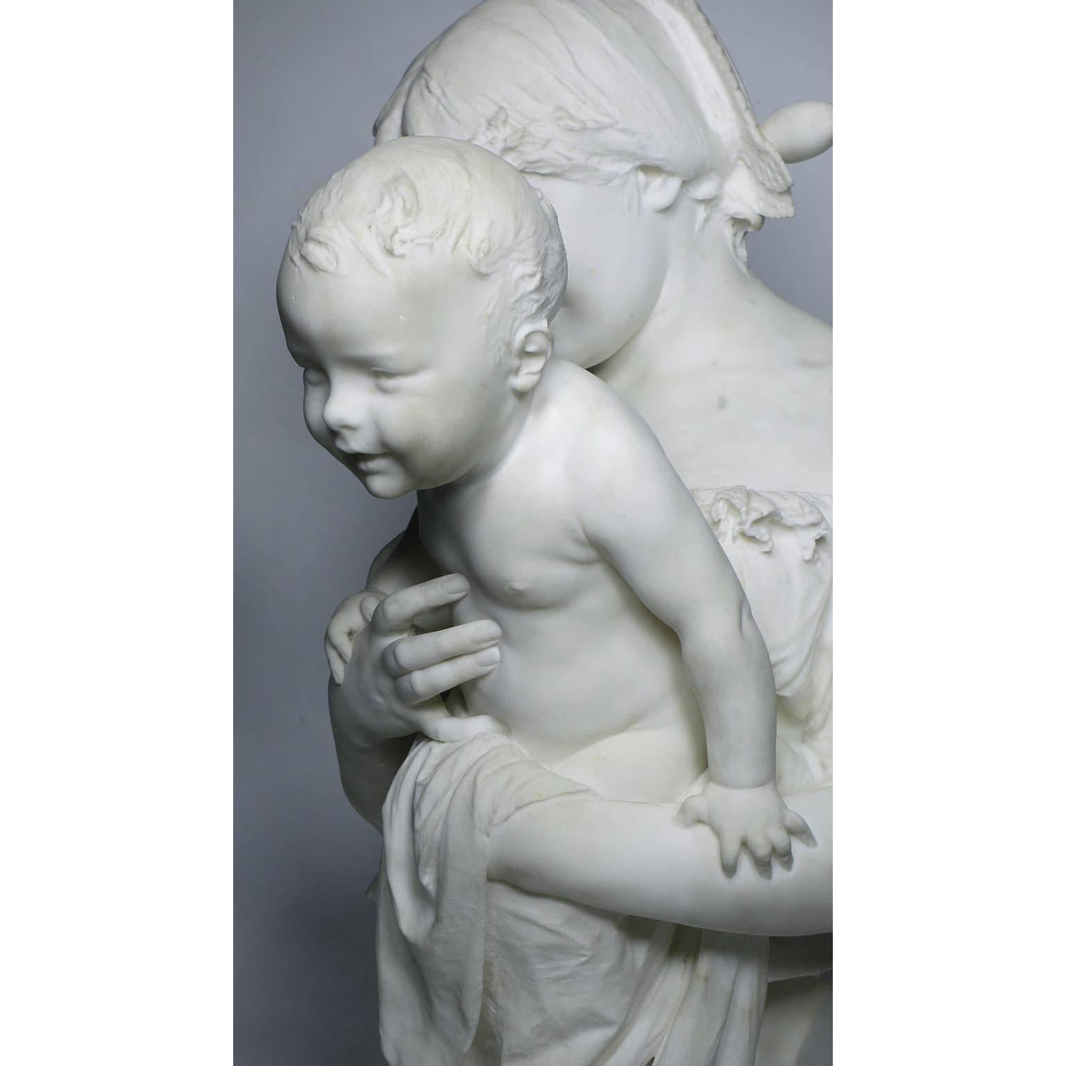 Sculpture italienne en marbre grandeur nature du 19ème siècle « Mère et enfant » par A. Mazzucchelli Bon état - En vente à Los Angeles, CA