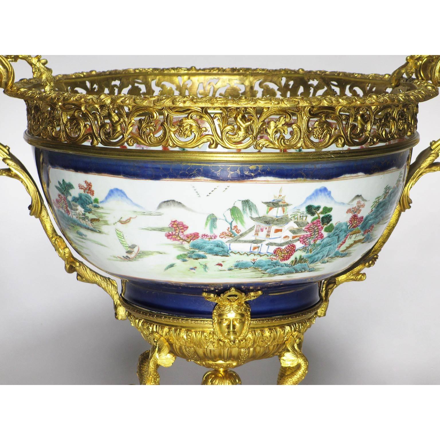 Large 19th Century Chinese Porcelain and French Figural Ormolu Centerpiece For Sale 1