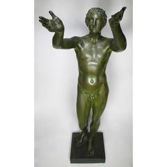 Large Pair of Neoclassical Greco Roman Style 19th Century Cast-Iron Figures