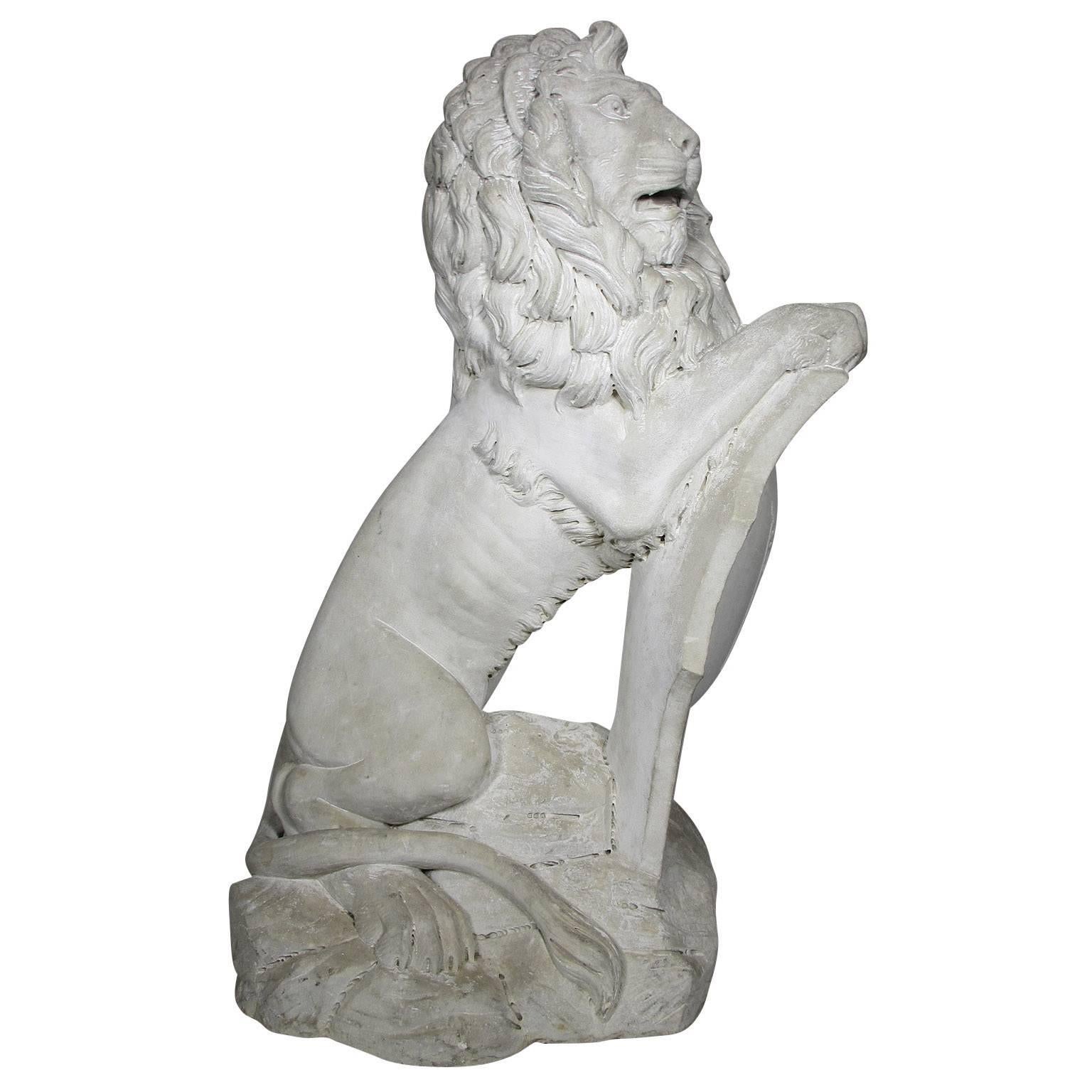 Palatial Pair of English Baroque Style 19th Century Carved Marble Sitting Lions For Sale 1