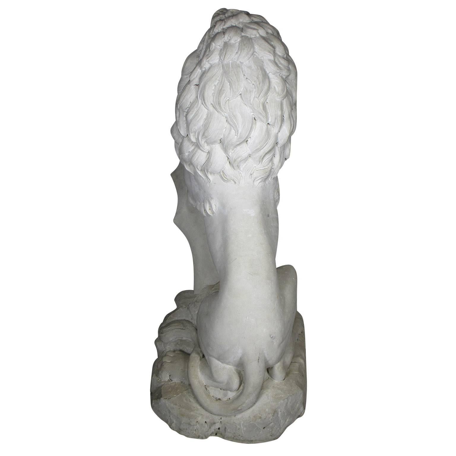 Palatial Pair of English Baroque Style 19th Century Carved Marble Sitting Lions For Sale 4