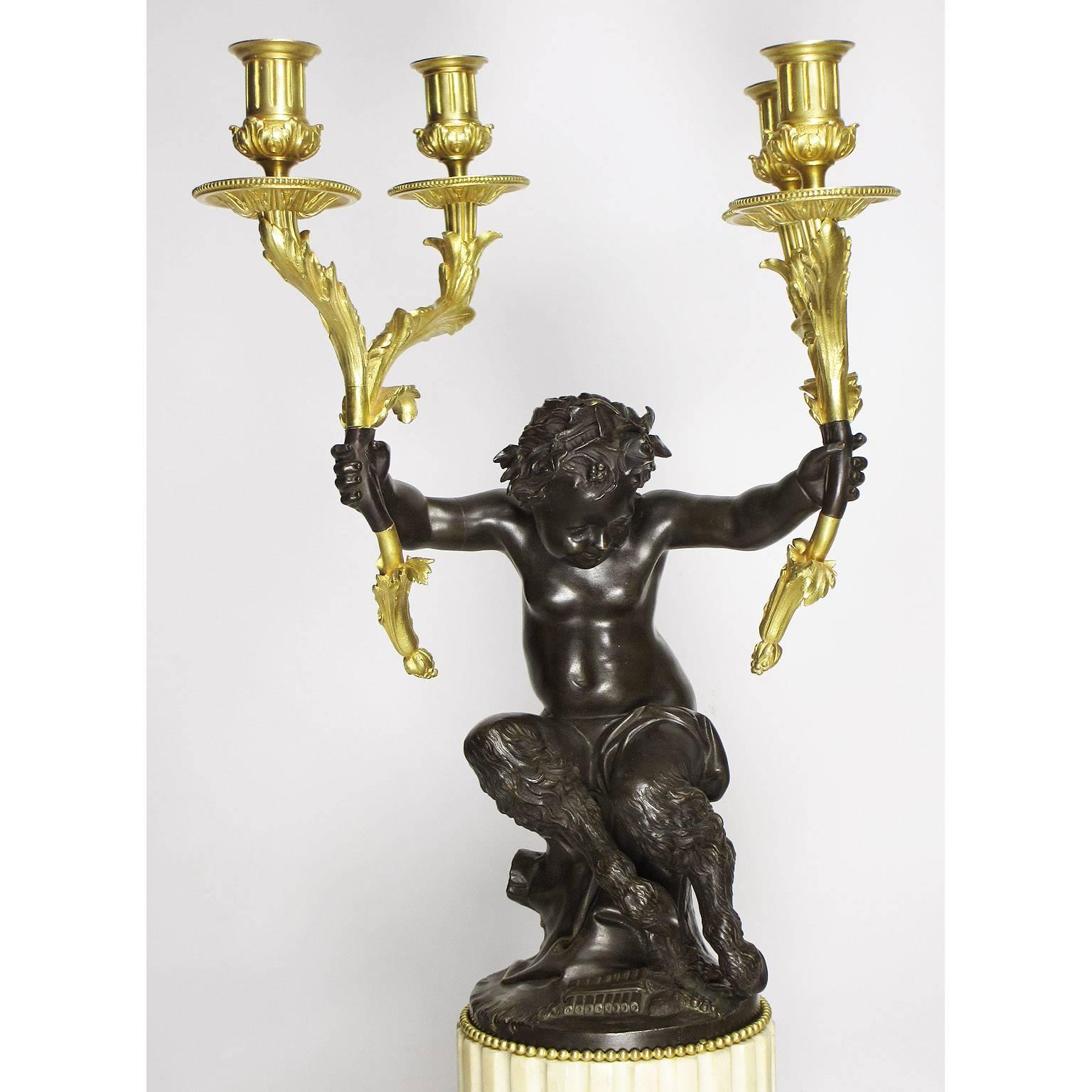 Baroque Fine Pair of French 19th Century Gilt and Patinated Bronze Figural Candelabra For Sale