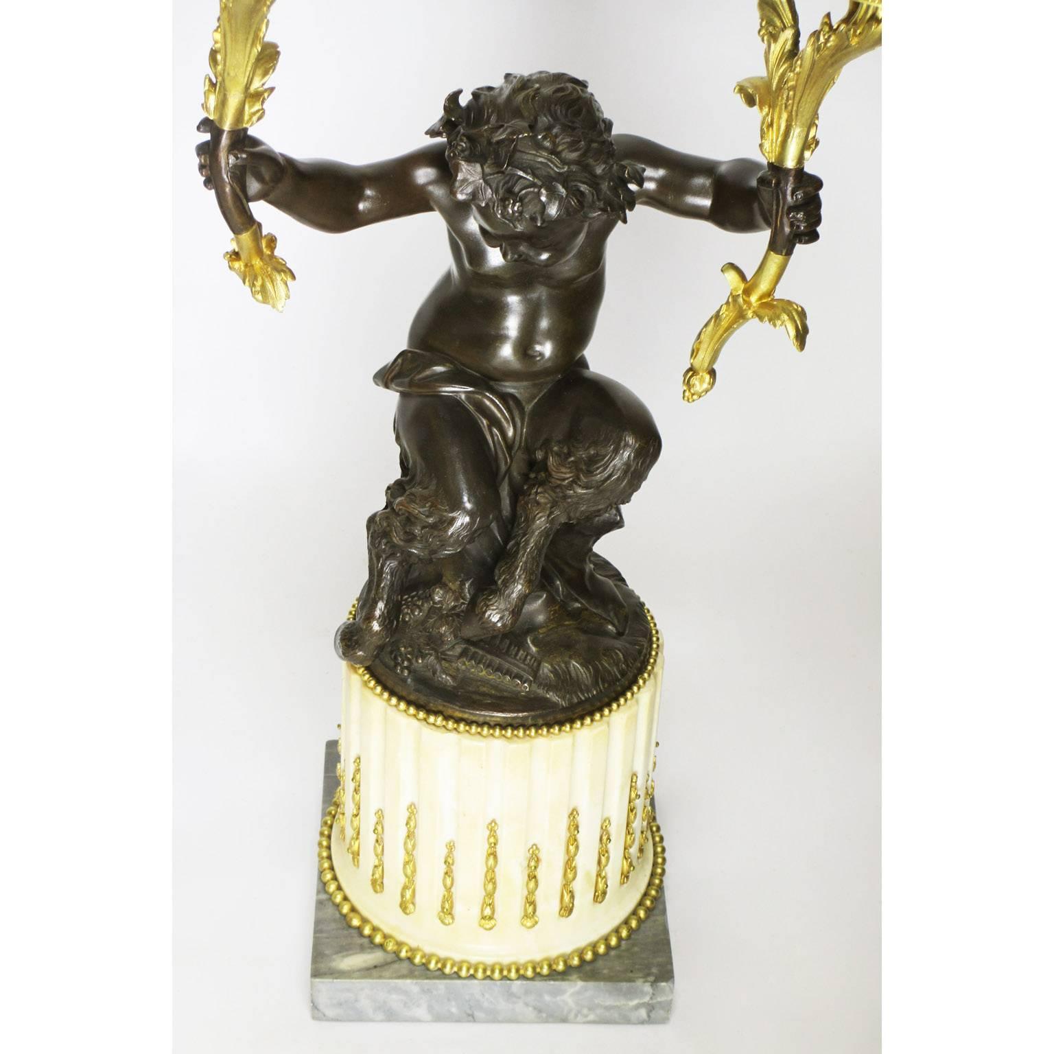 Fine Pair of French 19th Century Gilt and Patinated Bronze Figural Candelabra In Good Condition For Sale In Los Angeles, CA