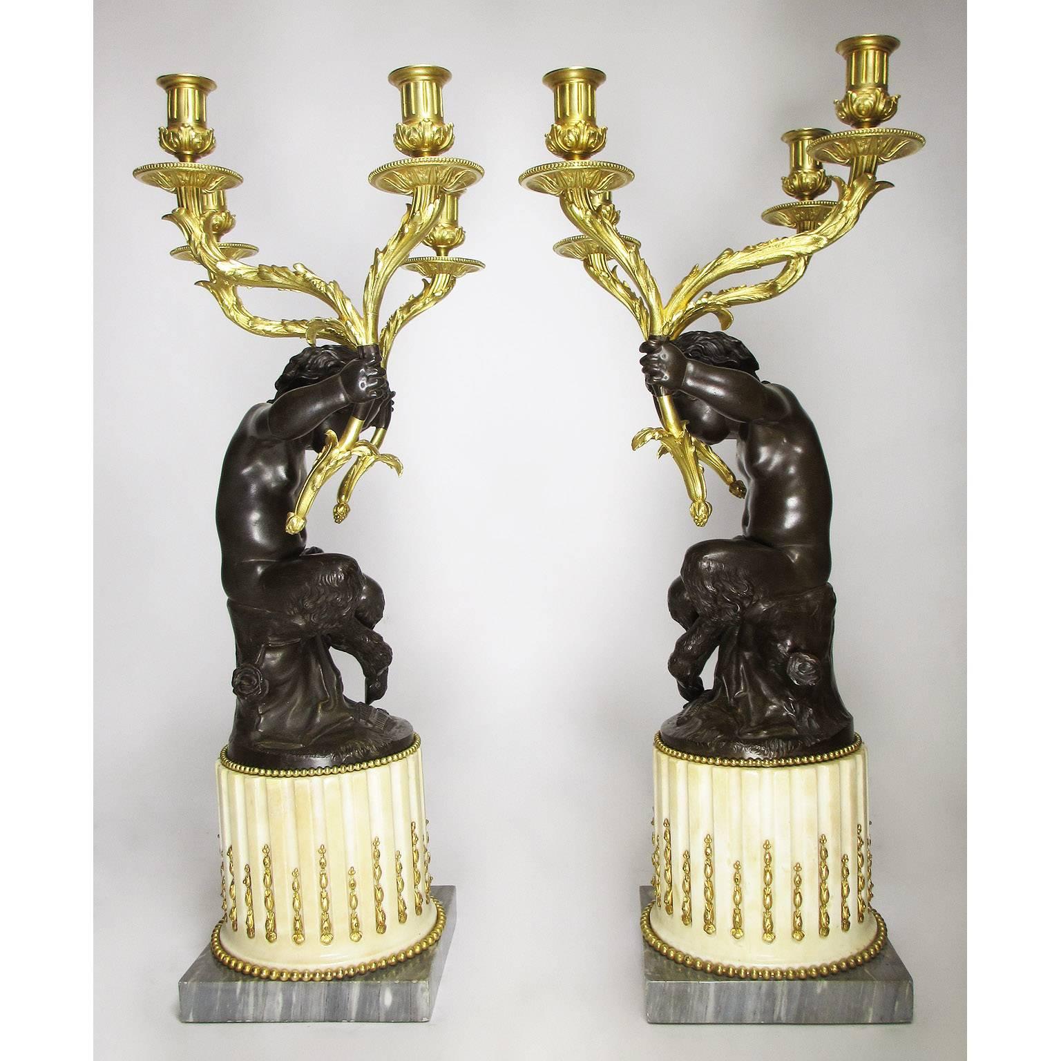 Fine Pair of French 19th Century Gilt and Patinated Bronze Figural Candelabra For Sale 3
