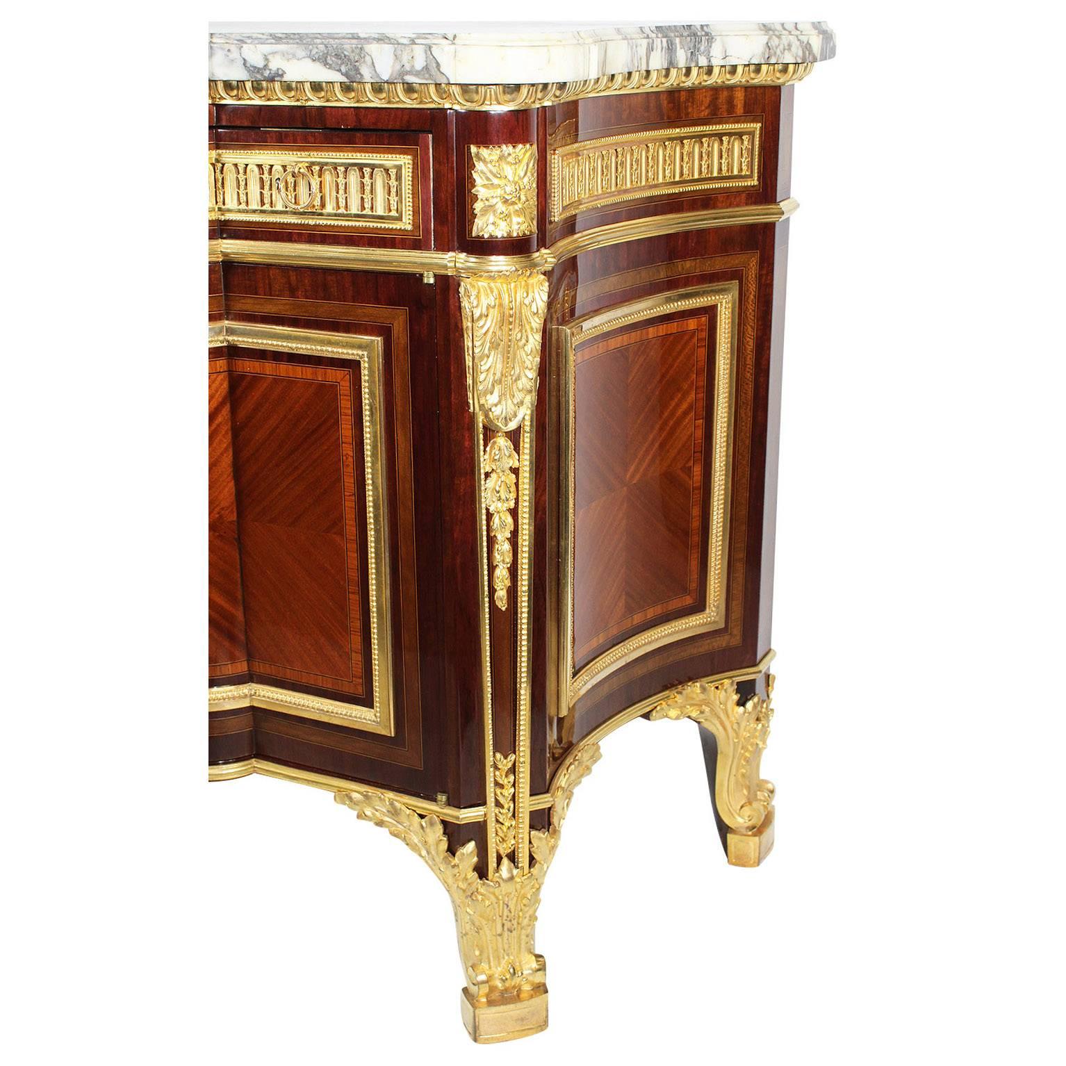 Carved Fine French 19th Century Louis XVI Style Ormolu-Mounted Tulipwood Commode For Sale