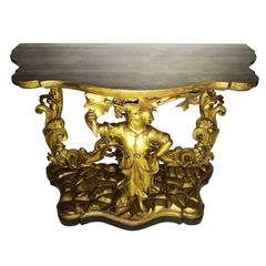 Fine Venetian 18th Century Baroque Style Giltwood Carved Figural Console Table