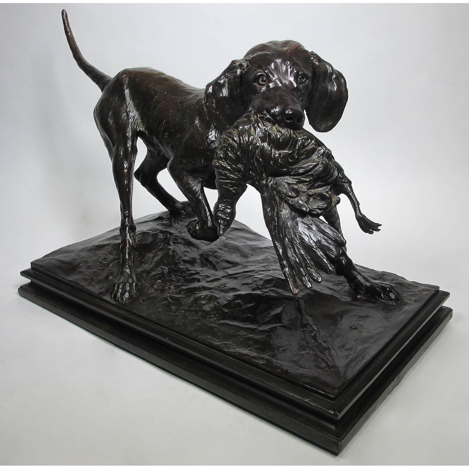 Baroque Emil Wünsche Hunting Sculpture of a Hound and Pheasant Prey For Sale