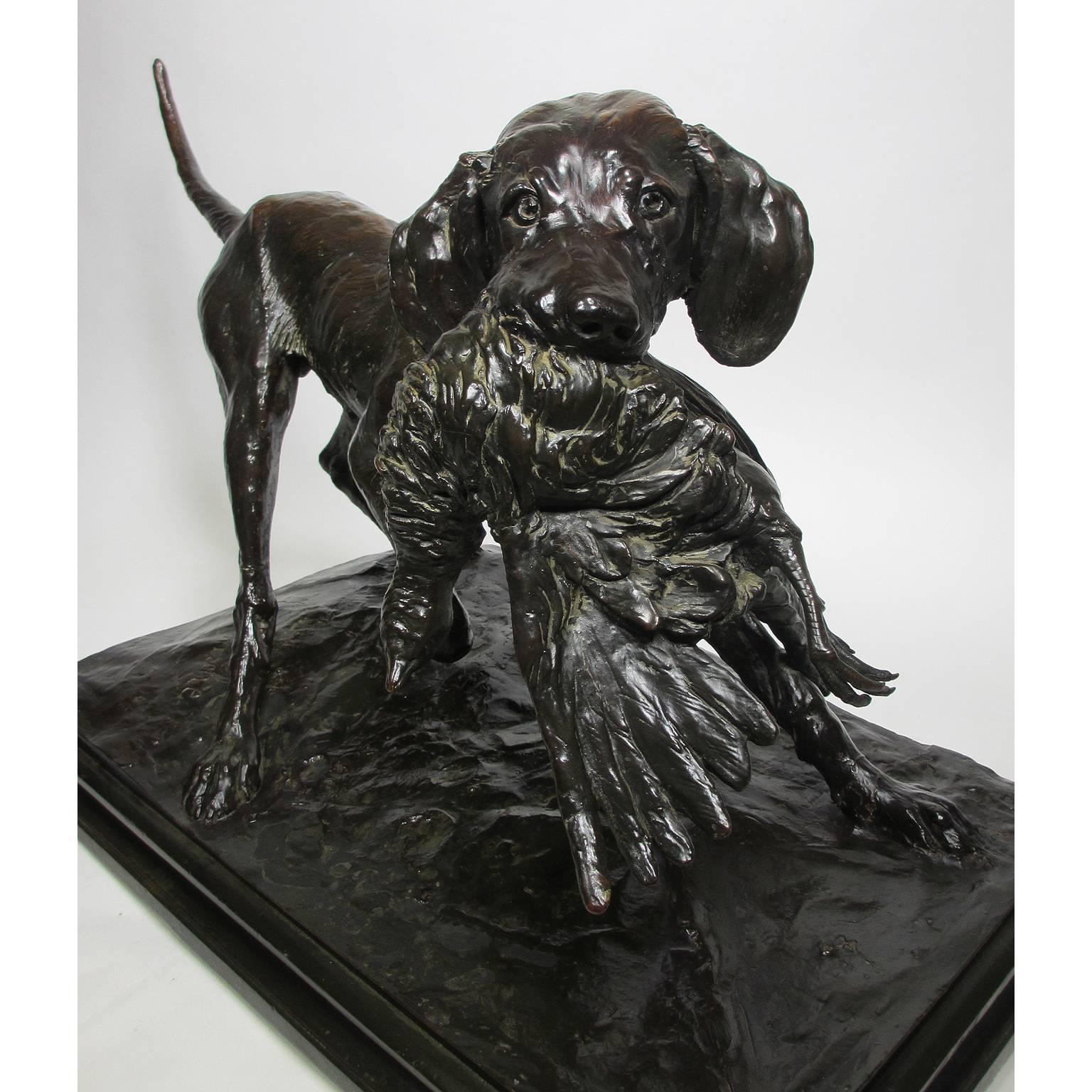 German Emil Wünsche Hunting Sculpture of a Hound and Pheasant Prey For Sale