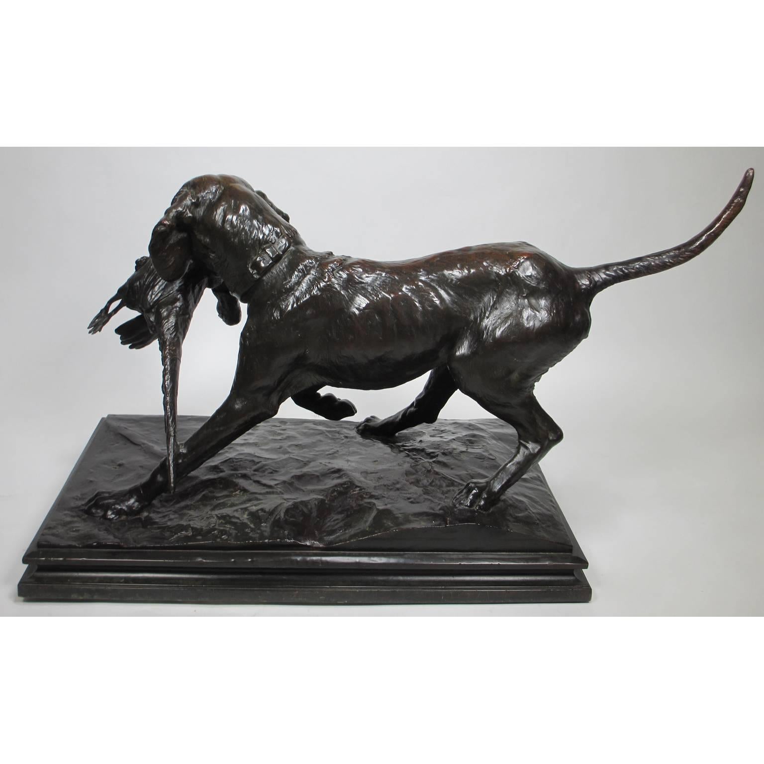 Emil Wünsche Hunting Sculpture of a Hound and Pheasant Prey In Good Condition For Sale In Los Angeles, CA