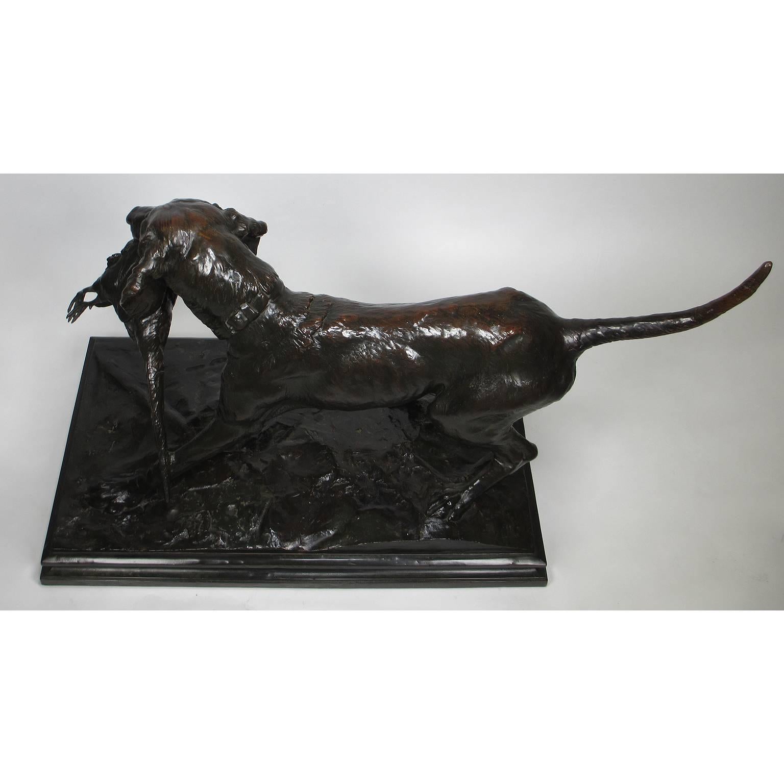 19th Century Emil Wünsche Hunting Sculpture of a Hound and Pheasant Prey For Sale