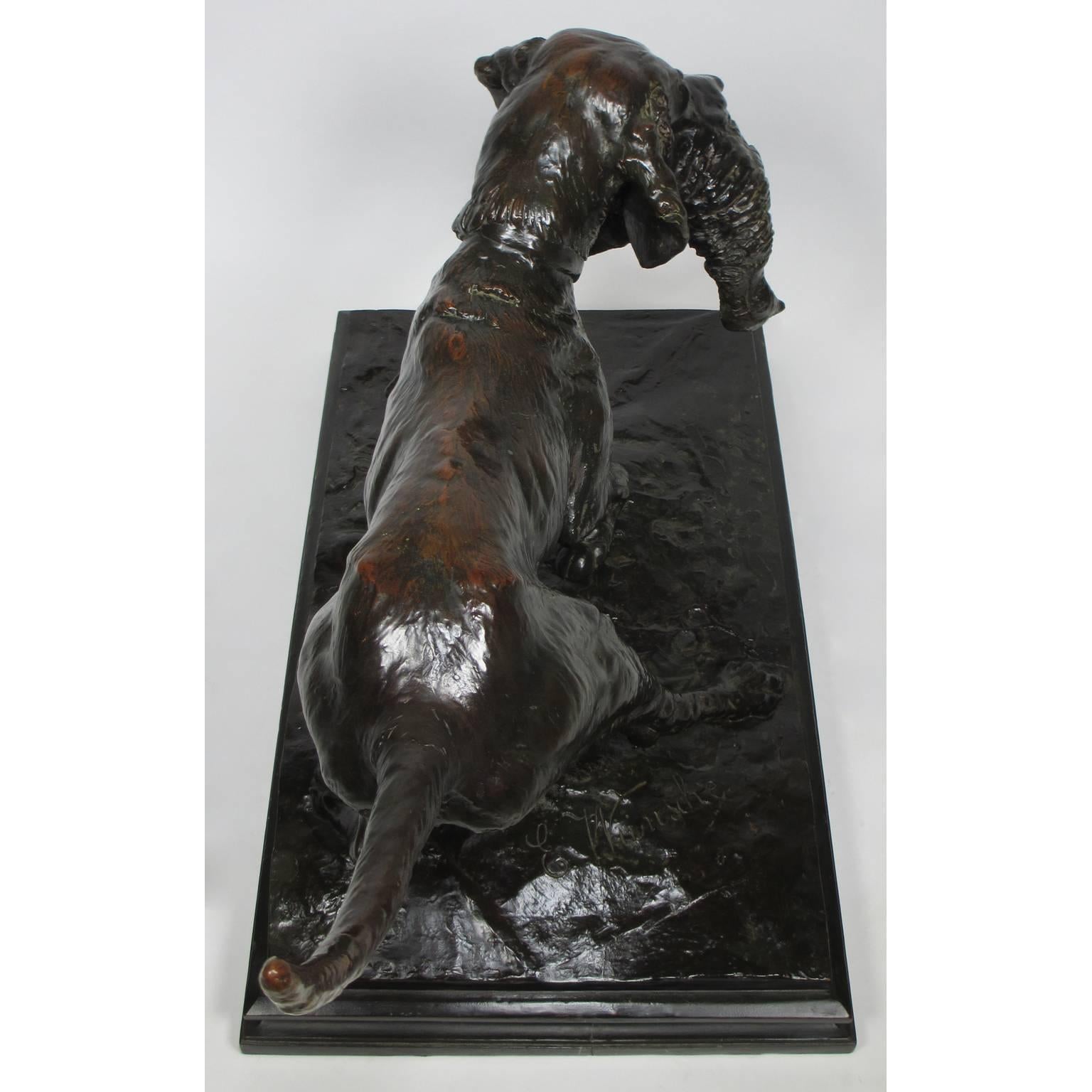 Brass Emil Wünsche Hunting Sculpture of a Hound and Pheasant Prey For Sale