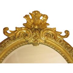 French 19th Century Louis XVI Style Giltwood and Gesso Carved Oval Mirror Frame