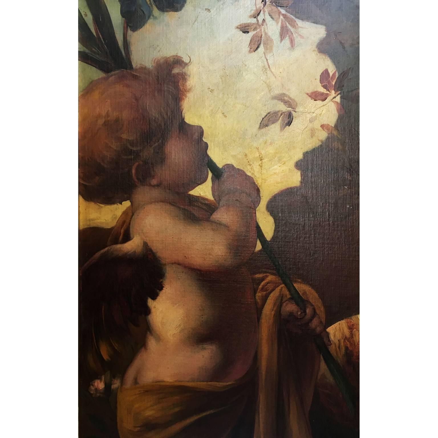 German 19th Century Oil on Canvas Triptych of Cherubs by Ferdinand Wagner II For Sale 4