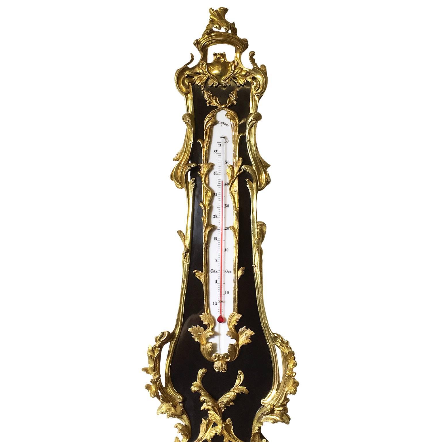 Paire d'horloges et de baromètres à cartel ébonisé de style Louis XV du XIXe siècle Bon état - En vente à Los Angeles, CA