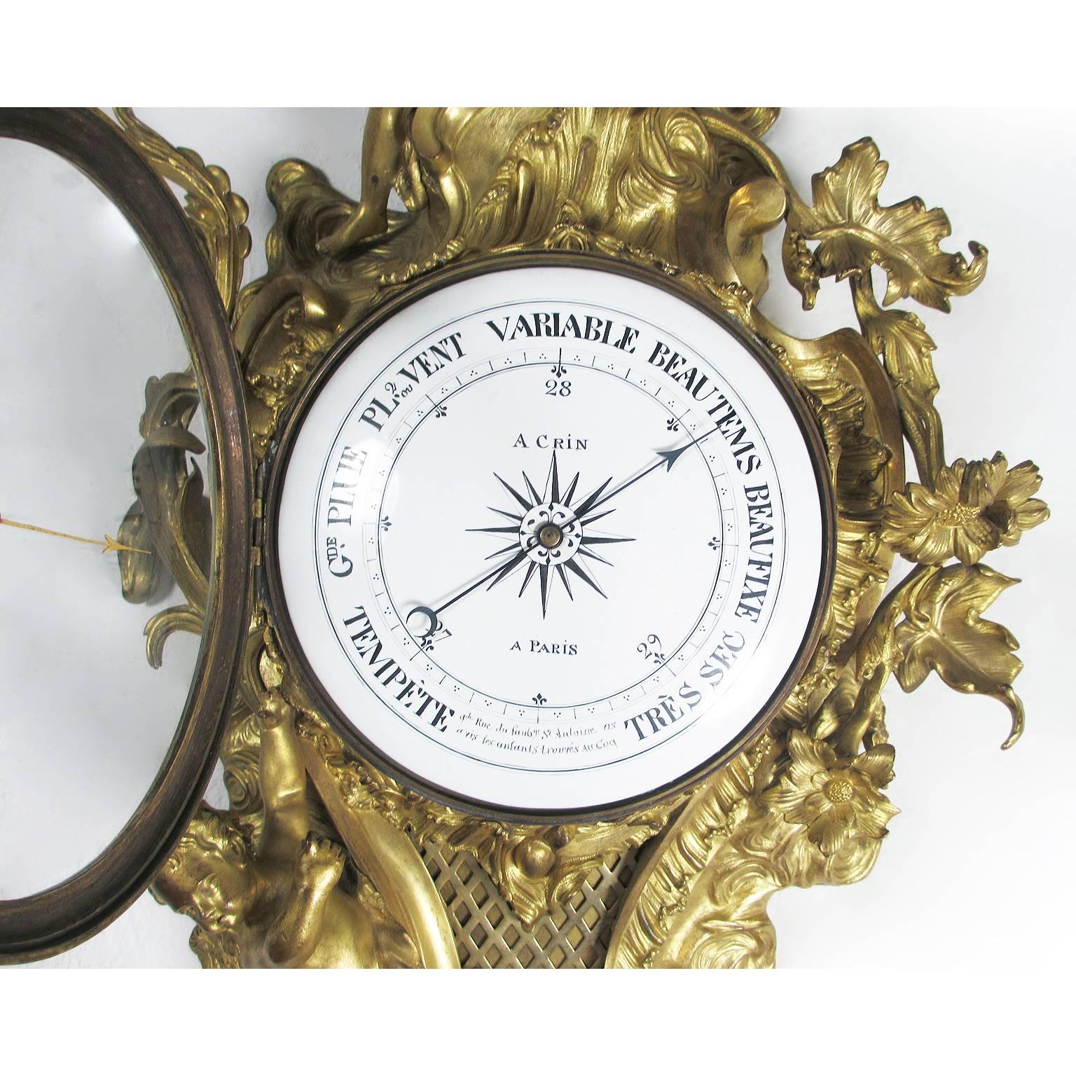 French 19th Century Louis XV Style Gilt-Bronze Cartel Barometer by A. Crin, a Paris For Sale