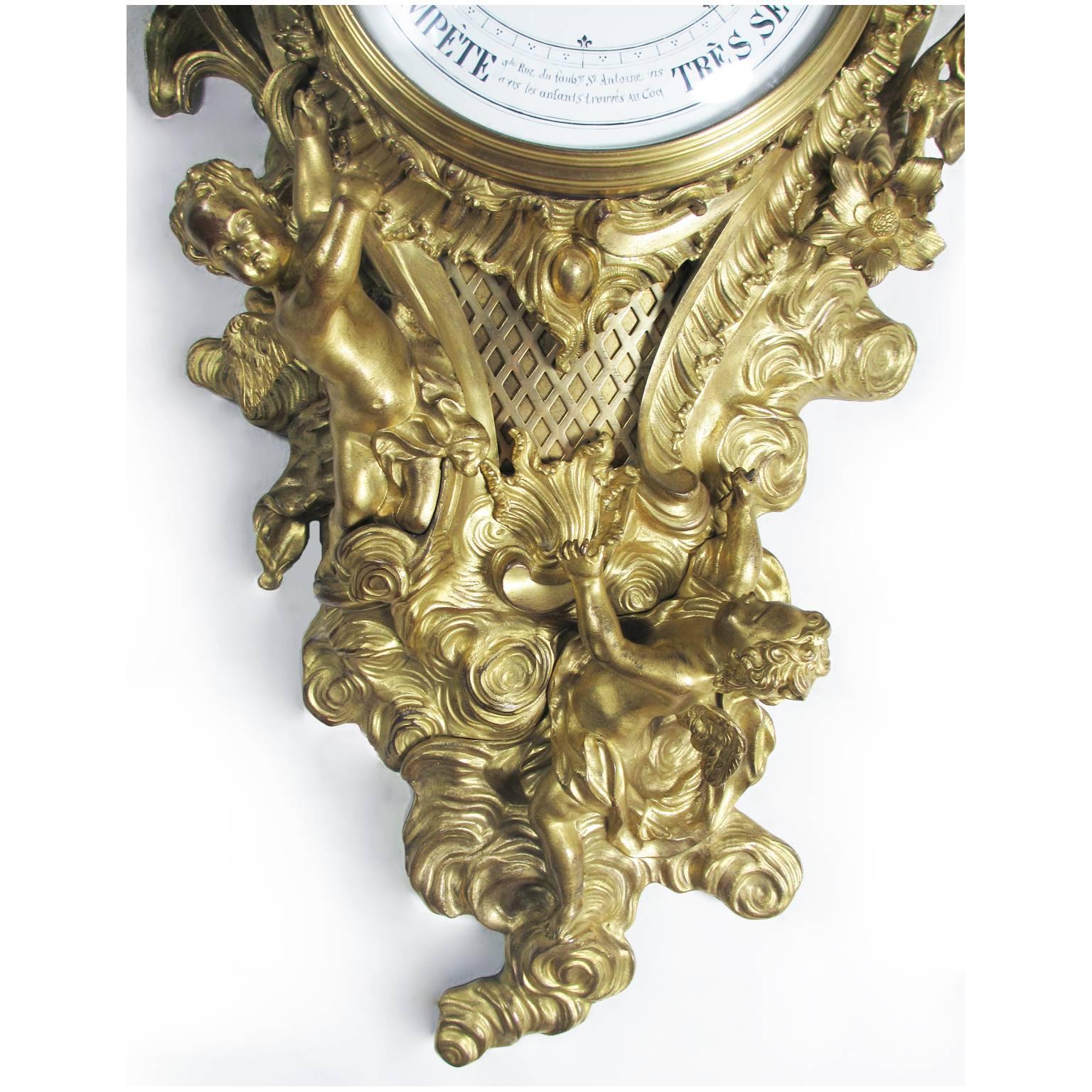 19th Century Louis XV Style Gilt-Bronze Cartel Barometer by A. Crin, a Paris In Good Condition For Sale In Los Angeles, CA