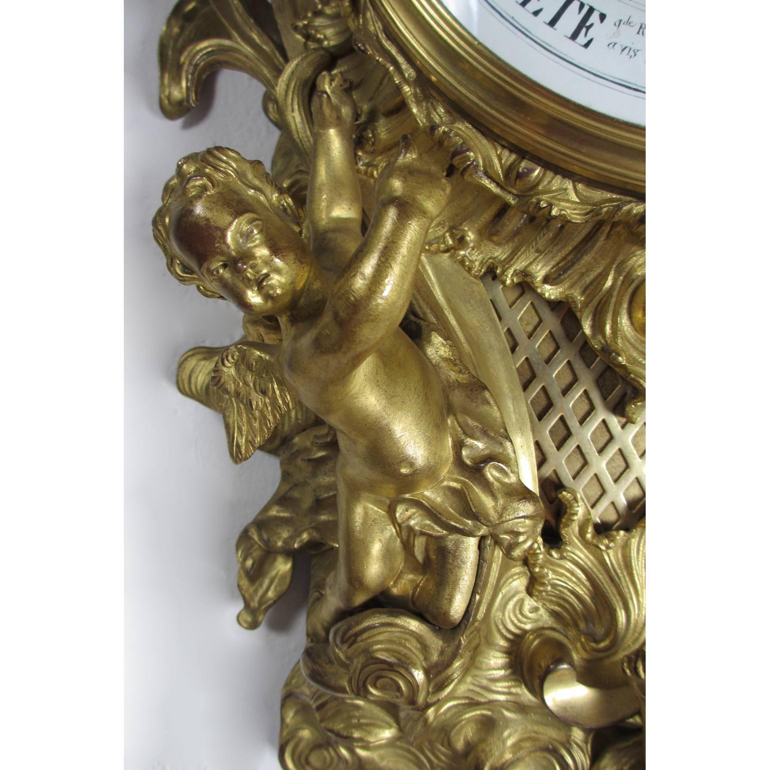 Glass 19th Century Louis XV Style Gilt-Bronze Cartel Barometer by A. Crin, a Paris For Sale