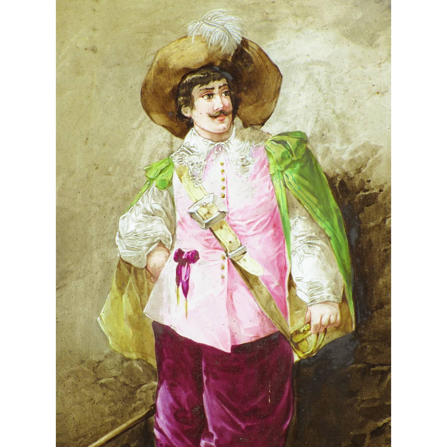 Paar französische Porzellanplaketten der Musketiere von Leon Berthaud (Neobarock) im Angebot