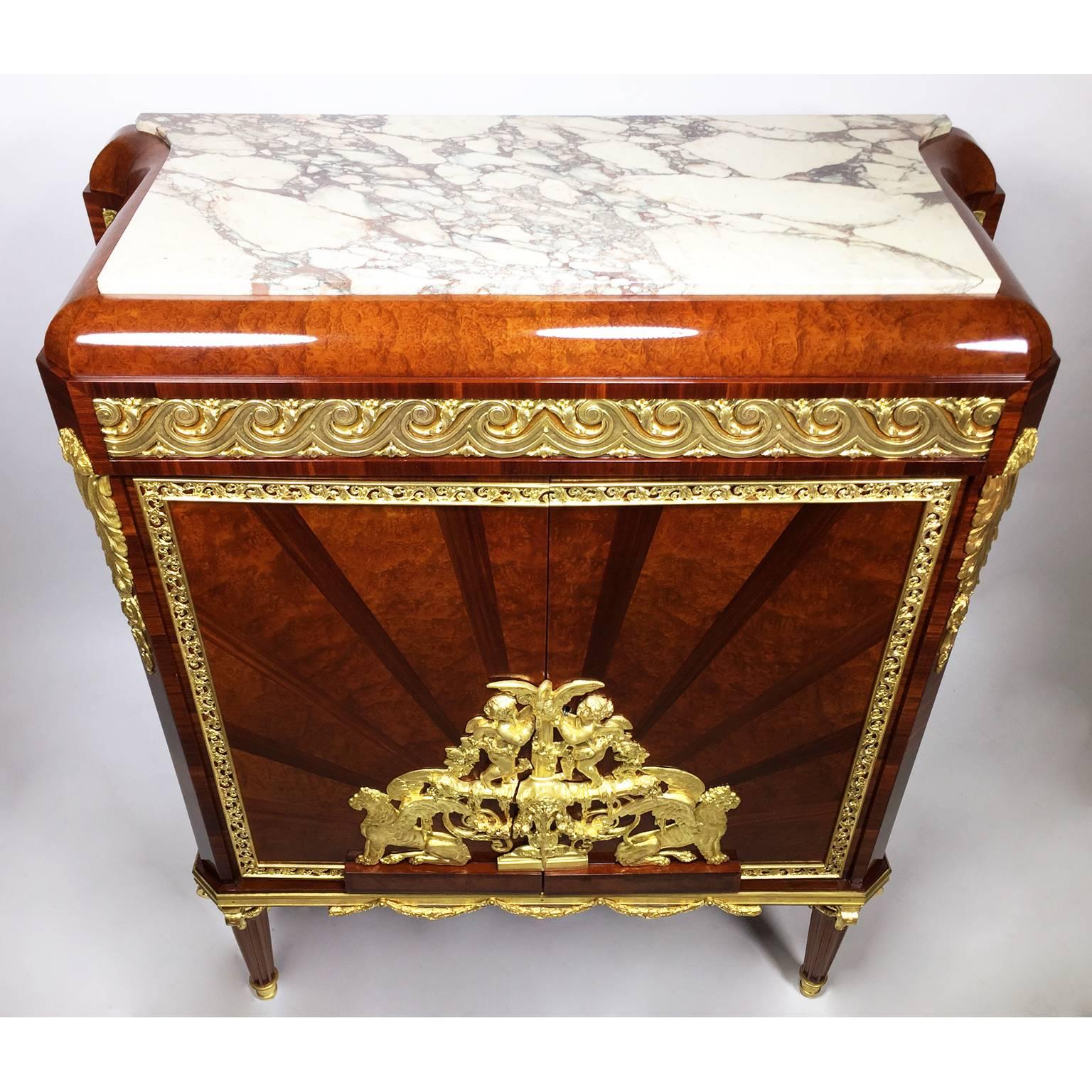 Breccia Marble French 19th-20th Century Louis XVI Style Belle Époque Ormolu-Mounted Cabinet For Sale