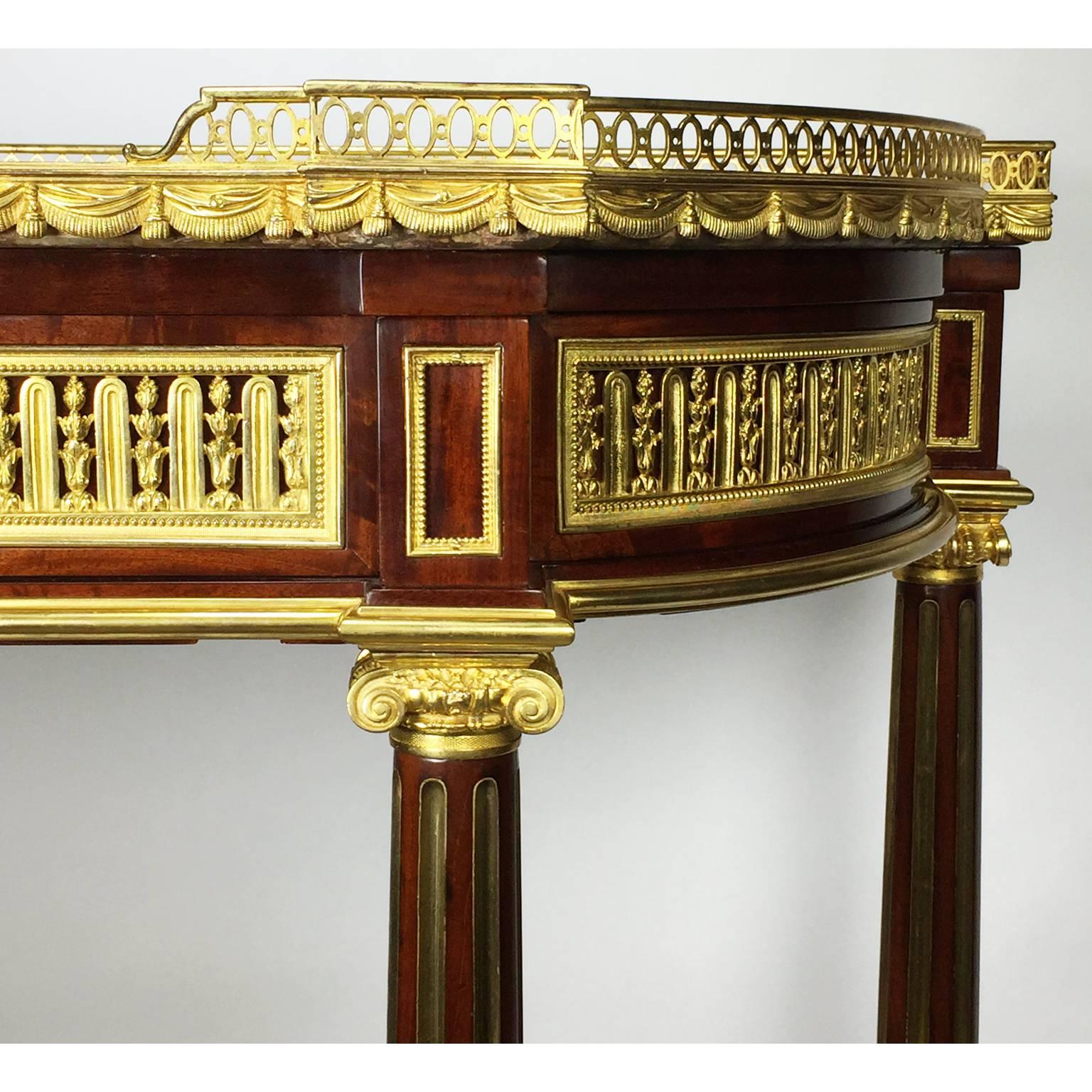 French 19th Century Louis XVI Style Gilt Bronze-Mounted Two-Tier Demilune Console