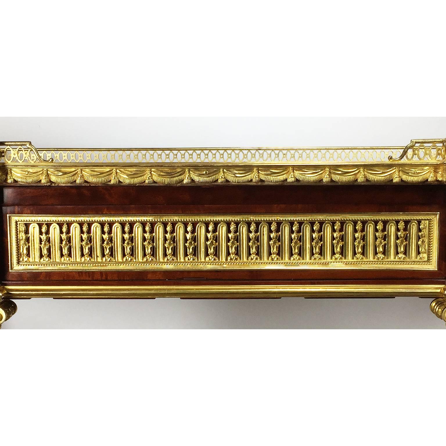 Carved 19th Century Louis XVI Style Gilt Bronze-Mounted Two-Tier Demilune Console