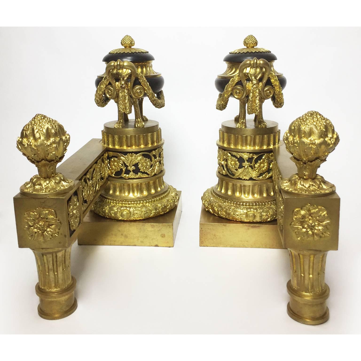 Bronze Fine Pair of French 19th Century Louis XVI Chenets, Andirons by Bouhon et Cie For Sale